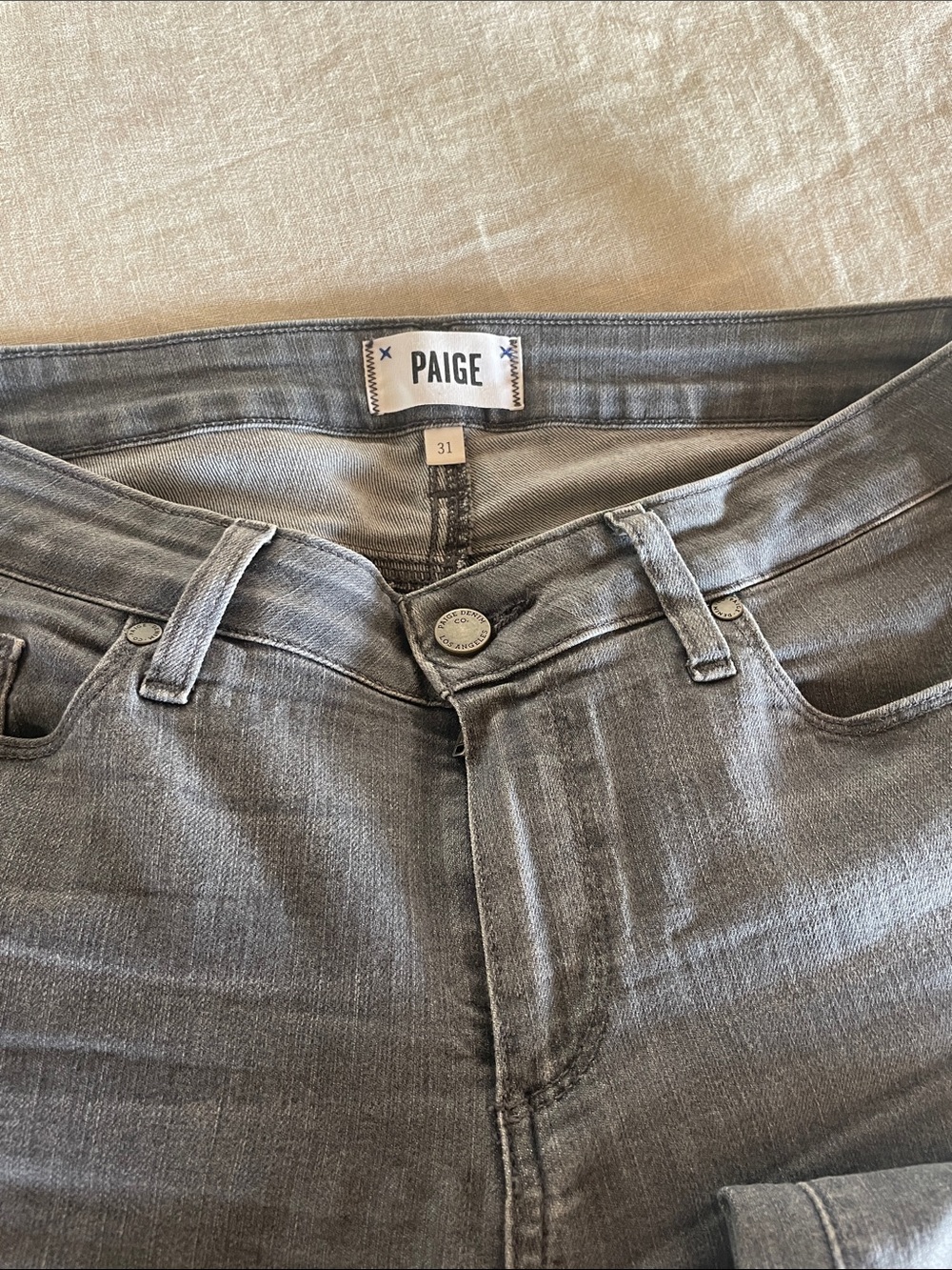 PAIGE Verdugo Ankle Washed Gray Jeans Frayed Hem